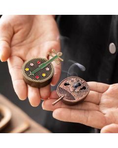 Buddha Stones Small Mini Gourd Fan Pipa Copper Alloy Incense Burner Decoration With Incense - Blue Pipa 4*6.3*4.1cm