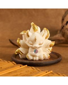 Buddha Stones Small Nine Tailed Fox Carved Ivory Fruit Support Home Decoration - Ivory Fruit White Fox 7.5*5.5cm