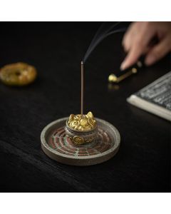 Buddha Stones Small Treasure Bowl Lucky Bag Bagua Tray Healing Ceramic Stick Incense Burner Decoration - Blue Bagua Tray 10.1*10.1*1cm