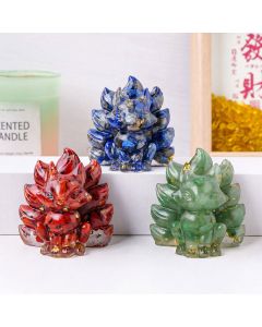 Buddha Stones Small Various Stone Strawberry Quartz Amethyst Green Aventurine Nine Tailed Fox Healing Home Decoration - Pink Crystal+Citrine+Amethyst+Red Agate / 8*8.7cm