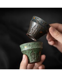 Buddha Stones Small Vintage Style Ceramic Teacup Kung Fu Tea Cup 50ml - Blue Brown 5.6cm*4.7cm*50ml
