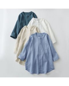 Buddha Stones Solid Color Button Three Quarter Sleeve Shirt - White / US8-10，UK/AU12-14，EU40-42 (2XL)