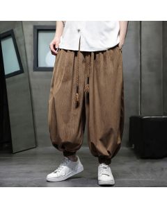 Buddha Stones Solid Color Corduroy Drawstring Thermal Men's Harem Pants With Pockets - Black / US/UK/AU46，EU56 (5XL)