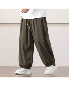 Buddha Stones Solid Color Corduroy Drawstring Men's Harem Pants With Pockets - SaddleBrown / US/UK/AU46，EU56 (5XL)
