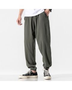 Buddha Stones Solid Color Drawstring Cotton Men's Pants With Pockets - ForestGreen / US/UK/AU38，EU48 (M)