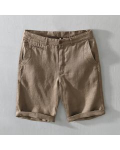 Buddha Stones Solid Color Drawstring Linen Men's Shorts With Pockets - White / US/UK/AU44，EU54 (4XL)