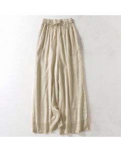 Buddha Stones Solid Color Lace-up Women's Wide Leg Pants - Khaki / US6，UK/AU10，EU38 (XL)