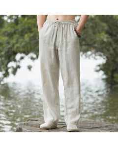 Buddha Stones Solid Color Cotton Linen Men's Wide Leg Pants With Pockets - White / US/UK/AU50，EU60 (5XL)