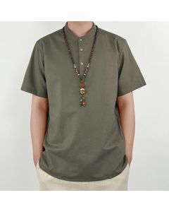 Buddha Stones Solid Color Men Short Sleeve Button Linen Shirt - White / US/UK/AU36，EU46 (L)