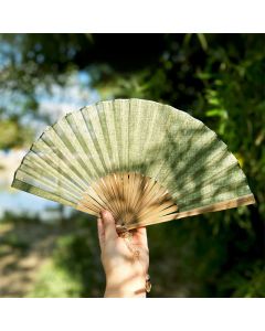Buddha Stones Solid Color Rustic Elegance Cotton Linen Bamboo Folding Fan 22 cm - Light Gray Green / Closed Size: Approx. 22 cm / 8.7 in