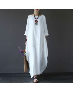 Buddha Stones Solid Color Three Quarter Sleeve Women's Maxi Dress - Black / US16，UK/AU20，EU48 (5XL)