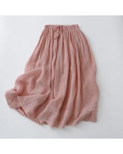 Buddha Stones Solid Lace Elastic Waist Cotton Women's Skirt - White / US8-10，UK/AU12-14，EU40-42 (2XL)
