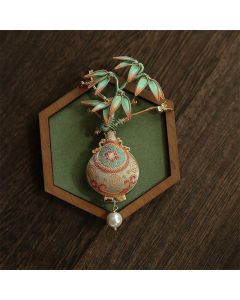 Buddha Stones Song Brocade Bamboo Leaves Vase Design Balance Brooch - Vase