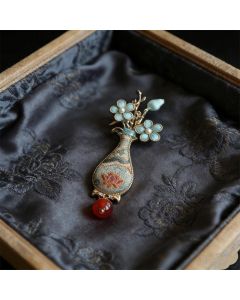 Buddha Stones Song Brocade Flower Vase Design Elegant Brooch - Vase