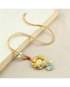 Buddha Stones Song Brocade Four-Leaf Clover Luck Necklace - Light Blue