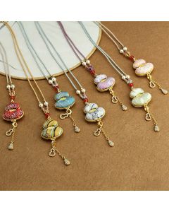 Buddha Stones Song Brocade Gourd Elegant Necklace - Blue