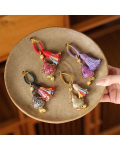Buddha Stones Song Brocade Gourd Fortune Keychain - Red