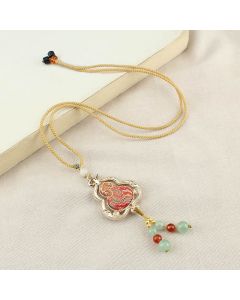 Buddha Stones Song Brocade Gourd Health Necklace - Yellow