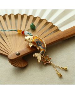 Buddha Stones Song Brocade Koi Fish Lotus Wealth Keychain - Koi Fish