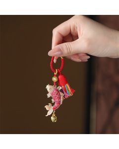 Buddha Stones Song Brocade Koi Fish Prosperity Keychain - Gold