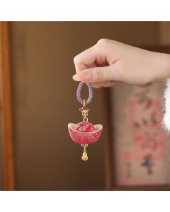 Buddha Stones Song Brocade Yuanbao Luck Keychain - Gold