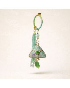 Buddha Stones Song Brocade Zongzi Leaf Balance Keychain - Orange