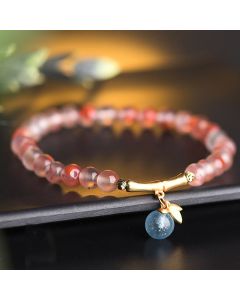 Buddha Stones South Red Agate Aquamarine Pearl Hetian Jade Bamboo Flower Fortune Bracelet - South Red Agate Pearl(Wrist Circumference: 16-18cm)
