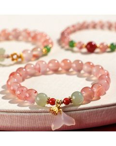 Buddha Stones South Red Agate Butterfly Orchid Hetian Jade Luck Bracelet - South Red Agate Hetian Jade(Wrist Circumference: 15-17cm)
