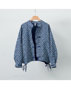 Buddha Stones Spring Casual Boho Drawstring Geometric Women's Jackets - Navy / US4, UK/AU8, EU36 (S)