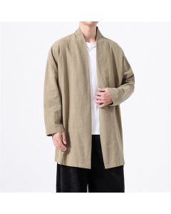 Buddha Stones Spring Casual Minimalist Solid Cotton Men's Kimono - Tan / US/UK/AU36，EU46 (L)