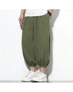 Buddha Stones Spring Solid Color Drawstring Elastic Design Men's Harem Capri Pants - Tan / US/UK/AU36，EU46 (L)