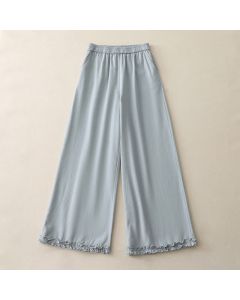 Buddha Stones Spring Casual Solid Cotton Ruffle Hem Women's Wide Leg Pants With Pockets - LightPink / US8-10,UK/AU12-14,EU40-42 (XL)