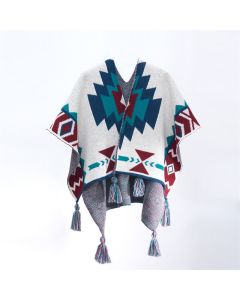 Buddha Stones Spring Fall Boho Geometric Tassel Knit Women's Shawl - White Approx. 27.6 in × 59.1 in / 70 × 150 cm