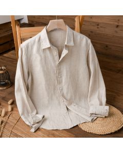 Buddha Stones Spring Fall Casual Minimalist Button-Up Solid Men's Long Sleeve Shirts - DarkOliveGreen / US/UK/AU42，EU52 (3XL)