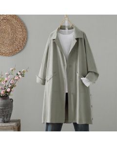 Buddha Stones Spring Fall Casual Minimalist Button-Up Solid Thin Women's Jacket With Pocket - DarkSeaGreen / US4, UK/AU8, EU36 (M)