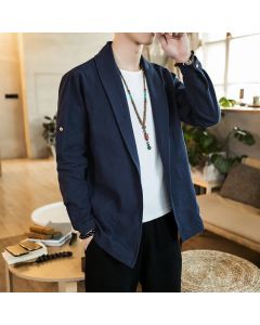 Buddha Stones Spring Fall Casual Minimalist Solid Men's Kimono - MidnightBlue / US/UK/AU36, EU46 (L)