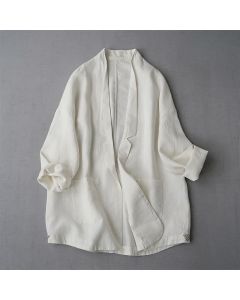 Buddha Stones Spring Fall Casual Minimalist Solid Women's Jacket With Pockets - White / US4, UK/AU8, EU36 (L)