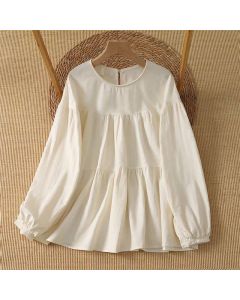 Buddha Stones Spring Fall Casual Simple Solid Women's Long Sleeve T-Shirt - AntiqueWhite / US6, UK/AU10, EU38 (M)