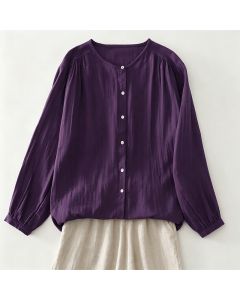 Buddha Stones Spring Fall Casual Vintage Button-Up Solid Women's Long Sleeve Shirts - White / US4, UK/AU8, EU36 (M)