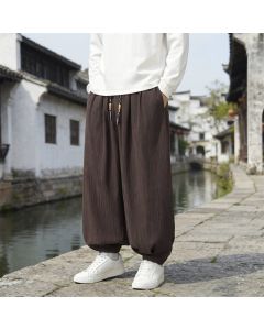 Buddha Stones Spring Fall Casual Vintage Drawstring Solid Ankle Pants Men's Harem Pants With Pockets - Sienna / Regular / US/UK/AU40，EU50 (2XL)