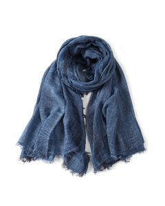 Buddha Stones Spring Fall Crinkled Frayed Edge Wrap Men's Scarf - Navy / Approx. 78.7 in × 29.5 in / 200 × 75 cm