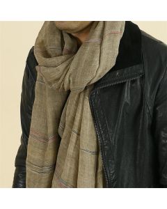 Buddha Stones Spring Fall Earth Tone Fine Stripe Frayed Tassel Men's Scarf - Tan / Approx. 35.4 in × 74.8 in / 90 × 190 cm