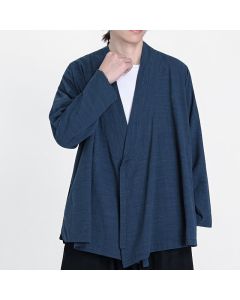 Buddha Stones Spring Fall Minimalist Tang Style Drawstring Solid Men's Kimono - MidnightBlue / US/UK/AU36, EU46 (L)