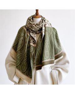 Buddha Stones Spring Fall Paisley Floral Vines Reversible Pattern Shawl - DarkOliveGreen / 180*65cm