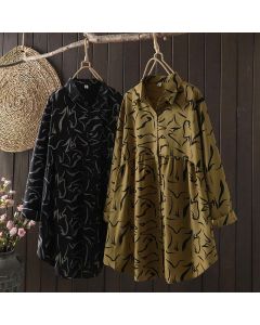 Buddha Stones Spring Fall Stand Collar Line Pattern Long Sleeve Women's Shirt - Black / US14，UK/AU18，EU46 (4XL)