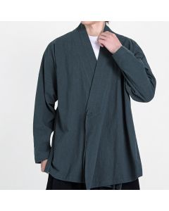 Buddha Stones Spring Fall Tang Style Minimalist Drawstring Solid Men's Kimono - SlateGray / US/UK/AU36, EU46 (L)