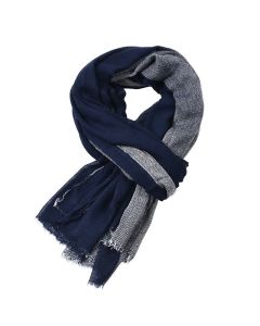 Buddha Stones Spring Fall Two-Colored Woven Tassel Men's Scarf - Navy