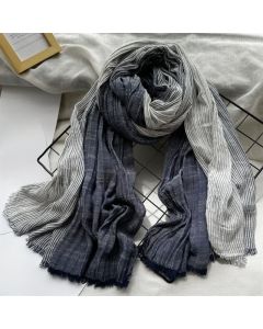 Buddha Stones Spring Fall Two Tone Fine Stripe Casual Tassel Men's Scarf - Navy