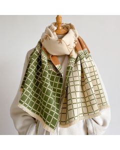 Buddha Stones Spring Fall Vintage Floral Vine Checked Pattern Shawl - DarkOliveGreen / 180*65cm