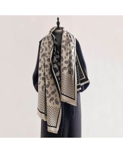 Buddha Stones Spring Fall Vintage Paisley Polka Dot Pattern Shawl - Black / 185*65CM